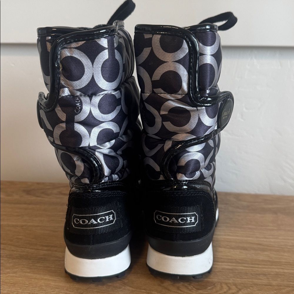 Coach DOREAN Monogram Women’s Black and Gray Nylon Suede Winter Boots Size 6.5 - Picture 3 of 13